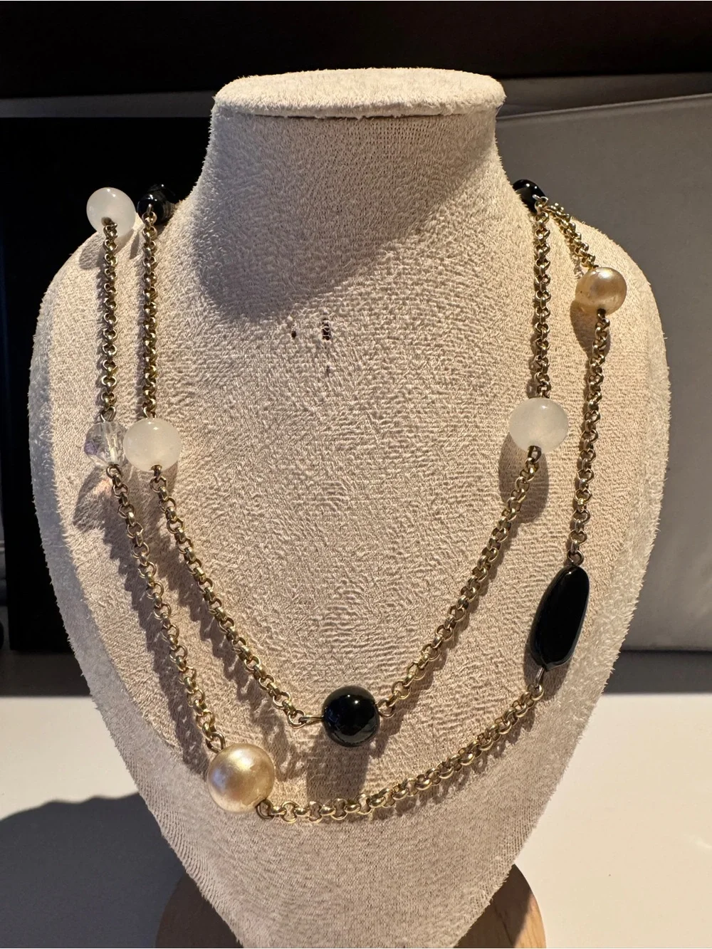 Multi-Strand Black and Gold Bead Necklace - Picture 8 of 13